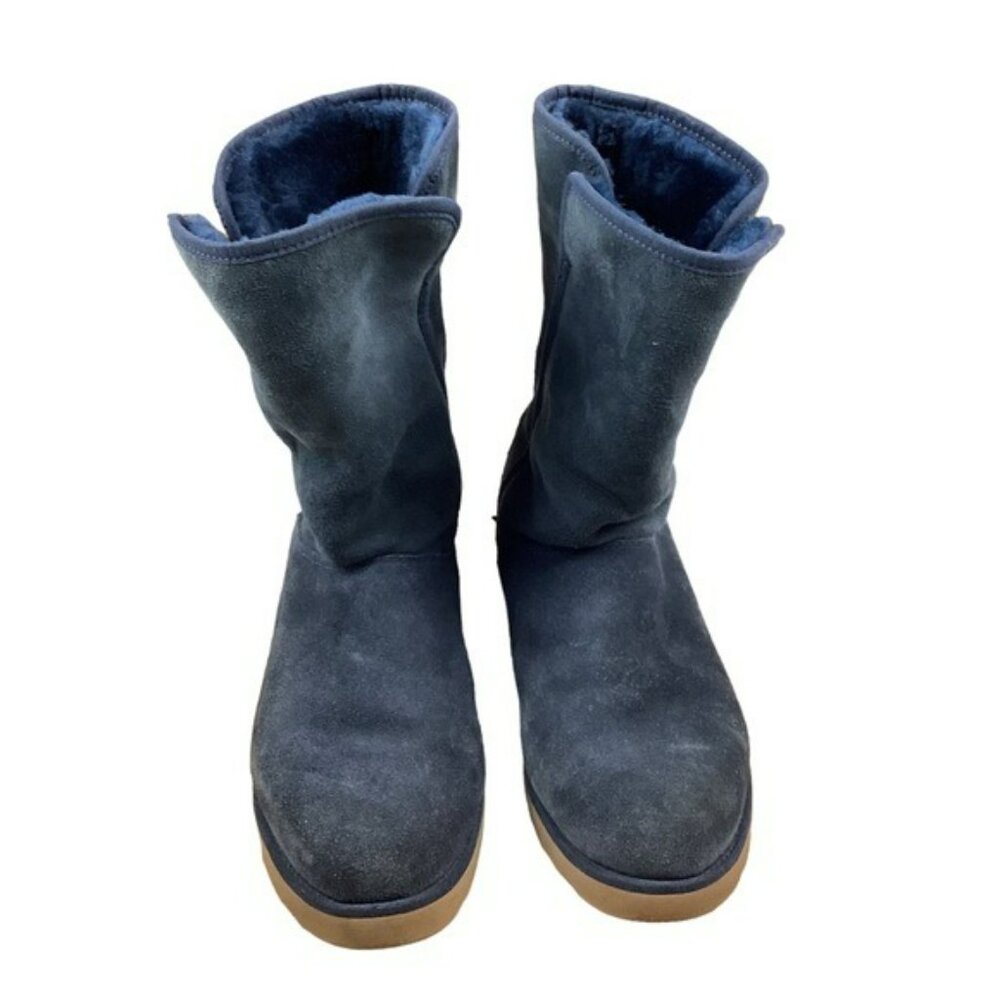 Ugg Womens Blue Suede Mid-Calf Boots With Shearling Lining & Rubber Sole Size 7.